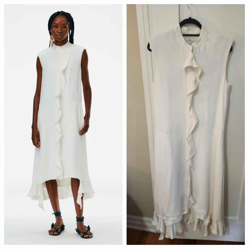 SOLD Tibi 4-ply Silk detached ruffle shirt dress